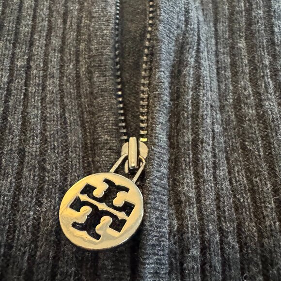 TORY BURCH 1/2 Zip Wool Cashmere Sweater with Gold Hardware - Picture 3 of 9